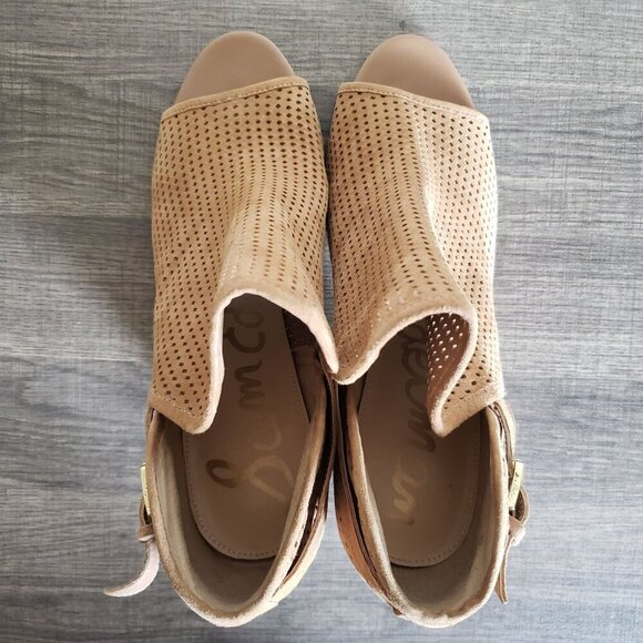 Sam Edelman Easton Perforated Suede Peep Toe Ankle Booties Brown Size Women's 11 - Picture 5 of 12